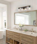 Rustic Farmhouse Vanity Light With Mason Jar Glass Shades Four Light Wall Sconces Faux Wood Finish 29 Inch Bathroom Lighting