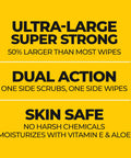 Heavy Duty Hand Cleaning Wipes For Hands And Surfaces info: ultra-large, dual action, skin safe with vitamin E and aloe