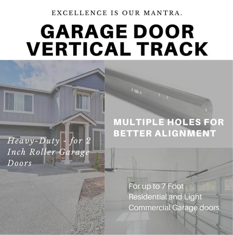 Image showing Vertical Garage Door Track Replacement Kit Left And Right Rails For 7 Foot Doors Galvanized Steel Hardware 2 Inch Roller Compatibility Residential And Light Commercial Side Tracks Easy Install And Smooth Operation. Features heavy-duty galvanized steel, suitable for residential or light commercial garage doors.