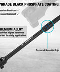 Badass Heavy Duty Breaker Bar Set With Premium Chrome Alloy Build And Durable Black Phosphate Coating For No Sweat Torque Tasks On Heavily Rusty Bolts, 15-inch with textured non-slip grip.