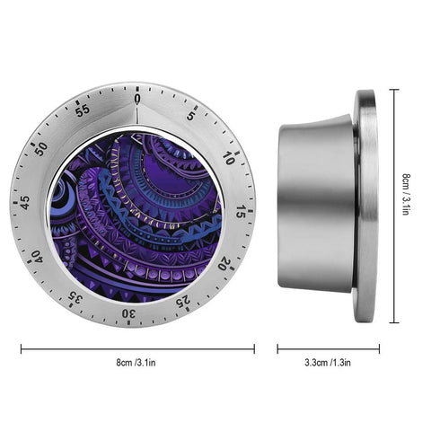 Purple Tribal Pattern Stainless Steel Timer With Magnetic Base Dope Countdown Timer For Kitchen Gym Office And Home Cooking Baking And Workouts Durable Metal Housing For Everyday Use.