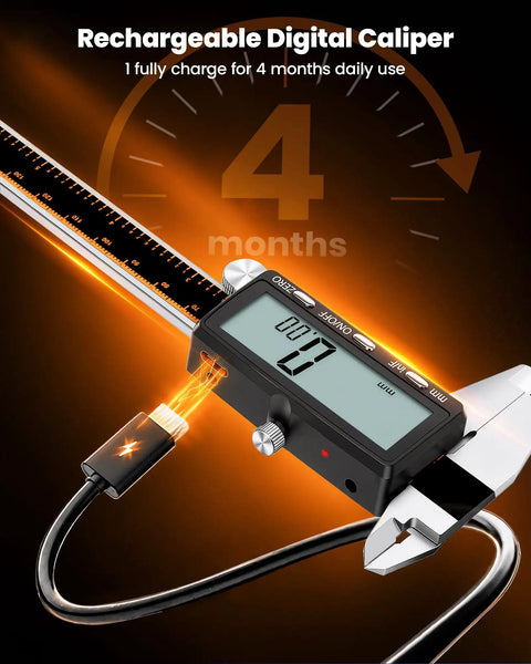 Sturdy Rechargeable Digital Caliper With USB Type C Fast Charge And Large Illuminated LCD Screen For Accurate Machinist Measurements And Saturday Shop Builds That Provide Killer Precision And Easy Handling Round The Clock