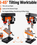 Ridfy 8 Inch Benchtop Drill Press, 5 Speed 770-3410 RPM With Tilt Table for Wood Metal DIY Maker Projects Compact Heavy Duty Desktop Drilling Machine For Hobbyists And Makers with adjustable tilting worktable