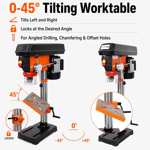 Ridfy 8 Inch Benchtop Drill Press, 5 Speed 770-3410 RPM With Tilt Table for Wood Metal DIY Maker Projects Compact Heavy Duty Desktop Drilling Machine For Hobbyists And Makers with adjustable tilting worktable