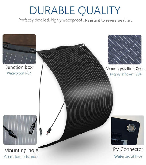 100W Flexible Solar Kit With Monocrystalline Panel 23 Percent Efficient 10A Charge Controller Extension Cable Off Grid Charger