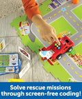 Switcheroo Coding Crew Screen Free Robot Kit For Kids Hands On Push Button Coding To Learn Sequencing Logic And Problem Solving Through Rescue Mission Play And Totally Imaginative STEM Adventures, red robot truck on road mat