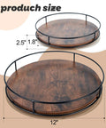 12 Inch Lazy Susan Slick Counter Turntable Kitchen Spice Rack Rustic Brown Wood Swivel Tray showing size dimensions 2.5 inches deep.