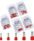 Five Size Copper Wire Ferrule Kit With Insulated Pin Terminals For AWG 10 8 6 4 2, labeled bags and loose ferrules displayed.