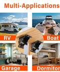 Built Tough Steel Folding Brackets With Self Locking Zero To One Eighty Degree Pivot Hinge in RV, Boat, Garage, and Dormitory settings.