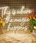 Lit This Is Where The Magic Happens Neon Sign Wall Decor LED 24x20 Inch Warm White Light for Weddings Parties