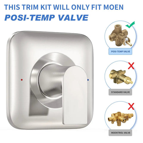 Brushed Nickel Shower Valve Trim Kit With Lever Handle And Temperature Indicator, Brass Escutcheon, Compatible With Moen 2510 Valves