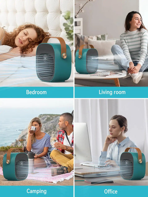 Rechargeable Personal Air Cooler Portable Mini Green Desk Fan With Three Speeds Quiet Cooling at home, office, camping