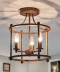 Three Light Farmhouse Vintage Semi Flush Mount Ceiling Light Fixture In Rustic Oil Rubbed Bronze Metal For Island Kitchen