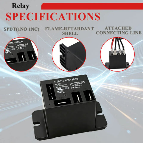 2 Pack Power Relay AC 120V Coil 30A SPDT 1NO 1NC With Flange Mounting And 10 Quick Connect Terminals Wires Mini Relay NT90-AC120V-10X for control