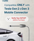 Plug And Play Nema 5-15 To Tesla Charging Adapter Compatible With Gen 2 And 3 Mobile Connector, shown plugging into a vehicle.
