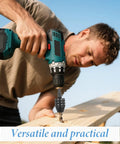 Man using Two Pack Keyless Drill Chuck Adapter For Impact Driver 1 Quarter Inch Hex Shank Fast Change Converter on wood