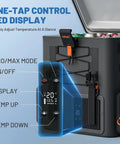 Top Tier Game Changer 12 Volt Portable Freezer And Compressor Cooler With Dual U20 Batteries For Rigs And Road Trips Delivers Sick Chilling Power Straight Up On The Go control panel with LED display showing temperature settings.
