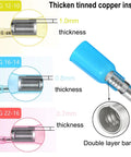 Diagram showing AWG sizes and thickness for 130Pcs Heat Shrink Bullet Wire Connectors Kit Waterproof Marine Grade Terminals