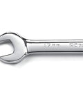 End view of 17mm chrome ratcheting combination wrench with open end design.