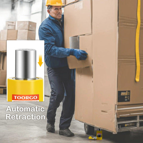 TOORGO yellow 10-ton hydraulic cylinder with 2 in stroke portable porta-power auto-retracting jack