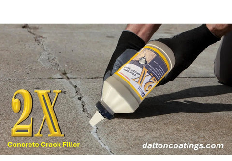 Applying 2X Concrete Crack Sealant Easy To Use No Mess Ready Mixed Filler For Cracks Up To Half Inch on a patio surface