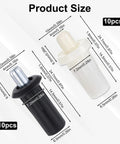 Top Shelf Cabinet Door Repair Pins Heavy Duty Metal Plastic Damper Hardware 20 Pack showcasing sizes of black and white connectors.