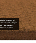 Close-up of toffee brown carpet stair tread showing low profile, bound edges, skid resistant carpet stair treads set of 15.