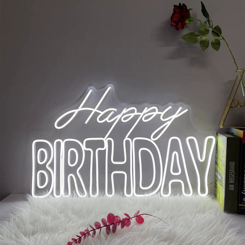 Big Birthday Neon Sign For Wall Decor With Dimmer Switch, bright white light on shelf