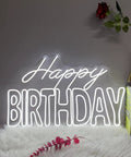 Massive Happy Birthday Neon Sign For Wall Decor With Dimmer Switch, 12V Reusable Light, double line design on shelf display