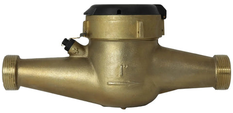 One Inch Water Meter No Lead Brass NSF Certified Multi Jet Gallons Horizontal Install side view with corrosion resistant body