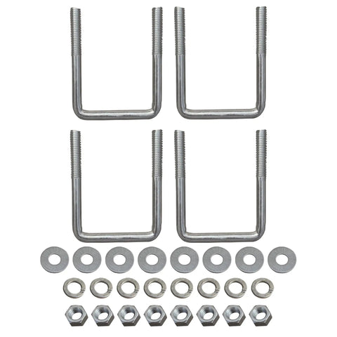 Built Tough Square U Bolts With Hardware For Boat Trailer Zinc Galvanized Steel One Half Inch Diameter Three And One Sixteenth Inch By Four And One Sixteenth Inch For Three By Three Beam Pack Of Four displayed with nuts and washers