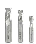 Eight HSS end mills with square-nose, 2-flute, imperial sizes (1/8–5/8 in), front view