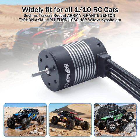 3650 Brushless Motor 2300KV High Speed Waterproof Beefy Torque for 1 to 10 Scale RC Cars and Trucks, front view