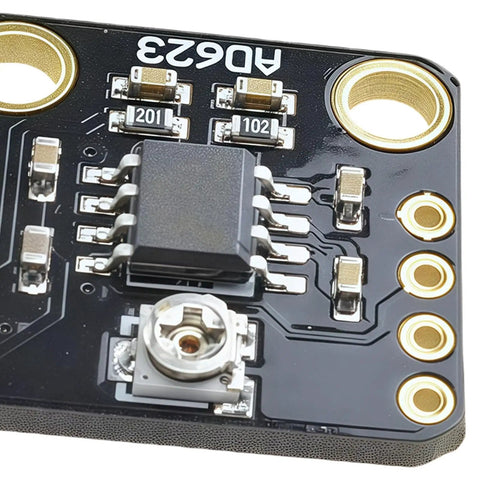 Close-up of AD623 Integrated Circuit on Adjustable Gain Amplifier Module For Hella Precise Signal Boosting and Seamless Data Acquisition.