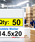 Large 14.5x20 Inches White Poly Bubble Mailers 50 Pack Self Seal Padded Envelopes in warehouse setting