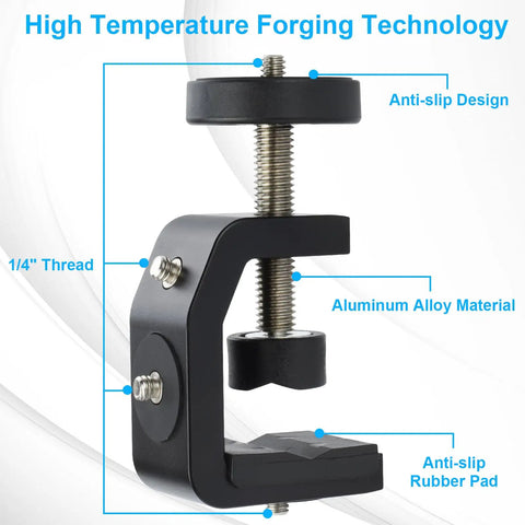 Detailed view of Heavy Duty Super Clamp Mount Workhorse with Mini Ball Head showcasing anti-slip design and aluminum alloy construction.