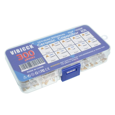 Monolithic Ceramic Capacitor Assortment Kit With Ten Values And 300 Pieces Includes 10pF 20pF 30pF 47pF 56pF 68pF 100pF 1nF 10nF 100nF