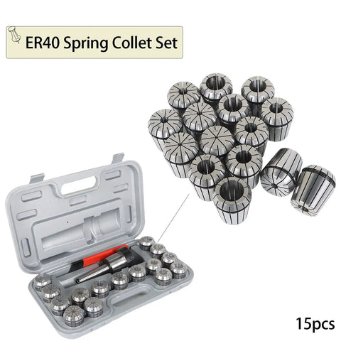 ER40 Collet Chuck Set 17 Pieces With MT3 Shank, Heavy Duty Pro Grade Spring Collets, includes box and collets for CNC machines