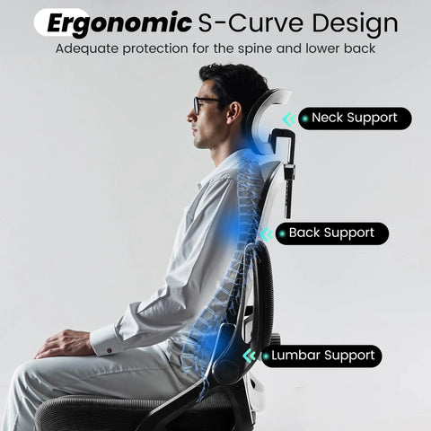 Ergonomic Office Chair With 400 Lb Weight Capacity, Ultra Comfy, Adjustable Lumbar Support, Breathable Mesh, S-Curve Design