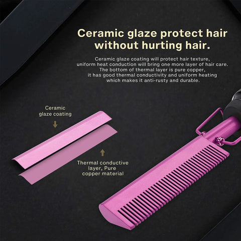 Close-up of the ceramic glaze coating and thermal conductive layer of the Homfu Electric Hot Comb For Natural Hair.