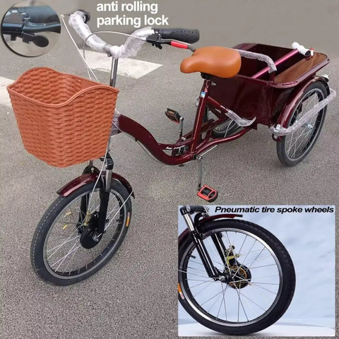 Adult Three Wheel Tricycle With Pedals Cargo Trike With Back Cabin Front And Rear Brakes Hydraulic Front Fork Pneumatic Spoke Tires