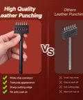 Comparison of high quality leather punch with three piece prong punch tool set for leather crafting round hole punches in one quarter inch three eighths inch and one half inch durable steel and leather build pro grade great for diy diamond lacing and stitching includes 6mm row hole punch for precise and standard punch highlighting wide chip conveyor with sharp cutting edge.