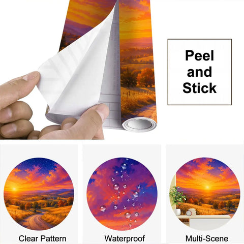 Peel And Stick Classic Countryside Landscape Wallpaper, showing clear pattern and waterproof features for easy installation.