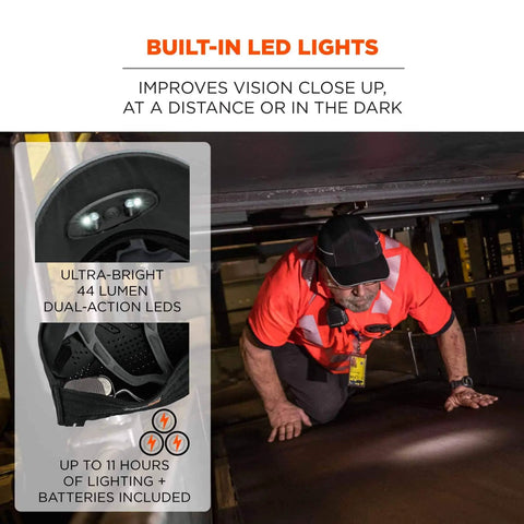 Ultra Lightweight Bump Cap With LED Brim Lighting Baseball Hat Style Black Keeps You Safe From Scrapes With Hands Free Night Visibility 44 Lumen Under Brim Lights For Up To 11 Hours Of Head Protection