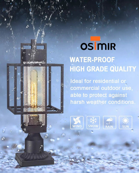 Dope Outdoor Post Light Fixture 1 Light Exterior Post Lantern With Pier Mount Base Black Finish Bubble Glass Shade Weatherproof Rust Resistant for Patio Porch Garden Yard Pathway