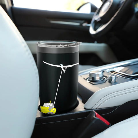 Winch Launch Glider Lover Insulated Stainless Steel Tumbler in car center console with sailplane design