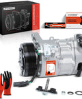 Heavy Duty AC Compressor With Clutch 7zse17 Specs Features Six Groove Pulley Comes Prefilled With OEM Oil showing installation components.