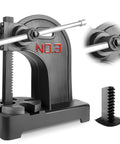 Heavy Duty 3 Ton Arbor Press With Ergonomic Handwheel And Non Slip Grip 12 Inch Tall Cast Iron Desktop Machine for metal punching and bending close-up.