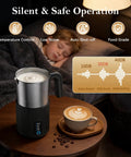 Boss Level Milk Frother And Steamer 4 In 1 Instant Foamer on table with coffee cup in cozy room setting