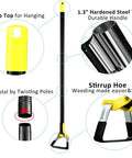 Adjustable Long Handle Stirrup Hoe For Snag Free Weeding And Yard Work Cultivation, 30 To 61 Inch Heavy Duty Push Pull Garden Tool
